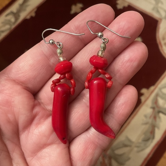 Red Genuine Coral white pearl beads Necklace Earrings set - Picture 10 of 12